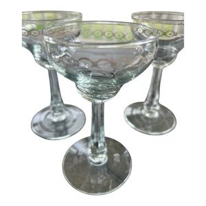 Vintage Heavy Crystal Champagne glass set of 5, gold Geo design, MCM, Cordials
